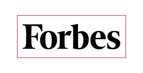 Logotipo de la revista Forbes en letras grandes y negras sobre fondo blanco con un marco rojo.