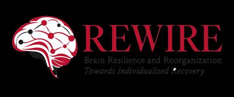 Logotipo de REWIRE que representa la resiliencia y reorganización del cerebro hacia una recuperación individualizada.