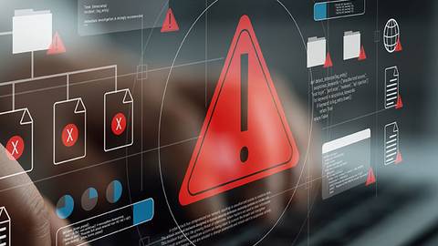 La imagen muestra una interfaz digital con alertas de advertencia y gráficos relacionados con el manejo de datos.