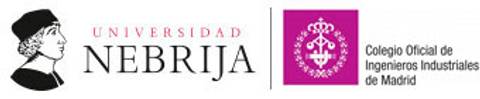 Logotipos de la Universidad Nebrija y del Colegio Oficial de Ingenieros Industriales de Madrid.