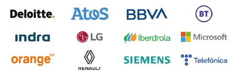 La imagen muestra una colección de logotipos de diversas empresas y marcas reconocidas.