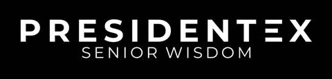 Logotipo de PRESIDENTEX con un eslogan que dice 'Senior Wisdom'.