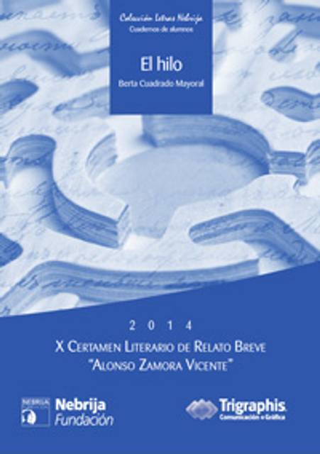 Portada del cuaderno de alumno titulado 'El hilo' con un diseño artístico relacionado con la literatura.