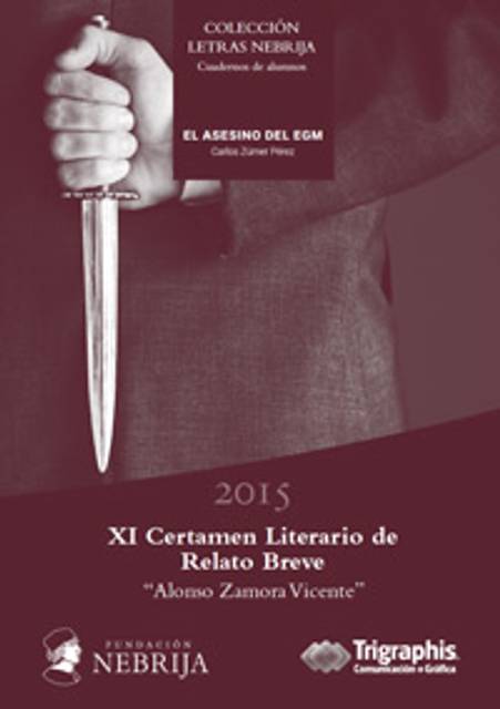 Portada del certamen literario con un diseño elegante y un fondo oscuro.