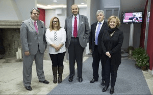 Juan Antonio Escarabajal (Nebrija), Rosa Mª Montoro (APEPJIC), Juan Cayón (Nebrija), Manuel Hernández (APEPJIC), y Ángeles Palacios (Nebrija). 